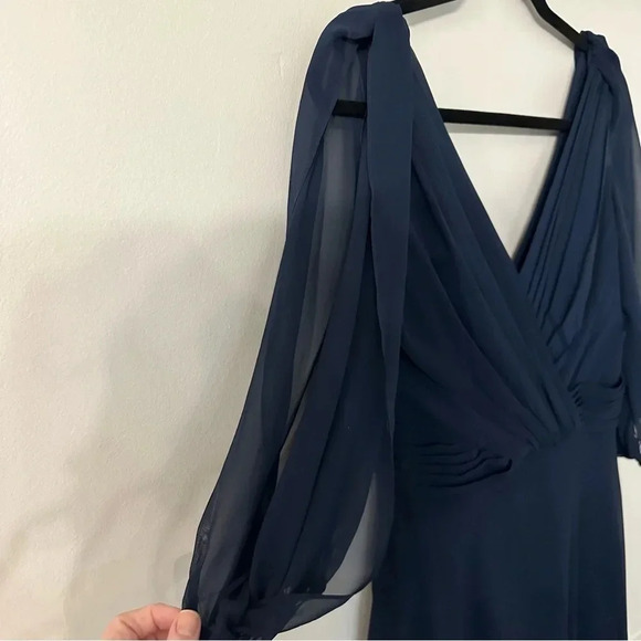Jenny Packham 3/4 Sleeve Navy Blue Chiffon V-Neck Floor Length Gown Size 8 NWT - Picture 7 of 14